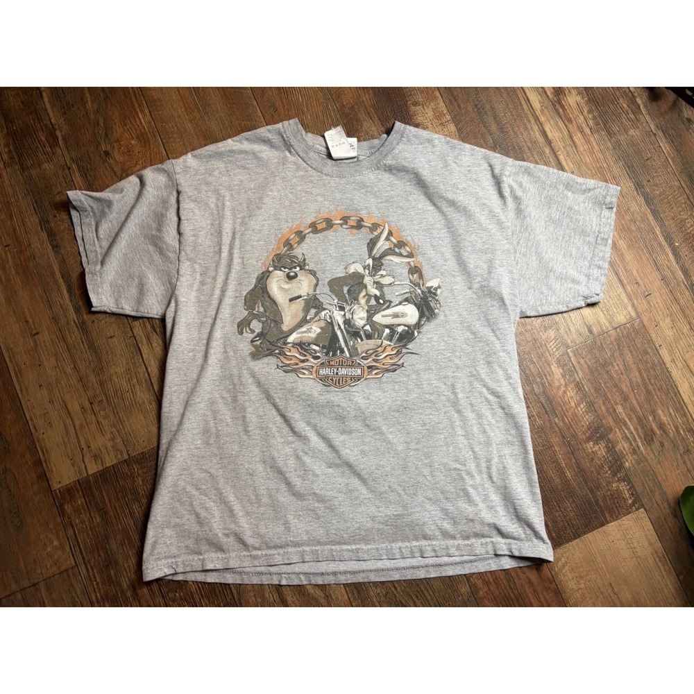 Vtg Harley Davidson LOONEY TUNES Crew Motorcycle XL Biker Shirt Arkansas Jones